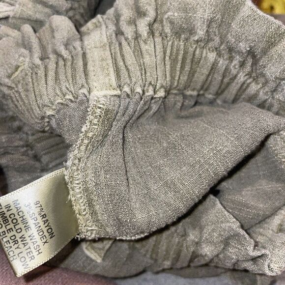 Cyn Jin Slub Cross Hatch Trousers Relaxed Womens Size 2 Stretch Waist Green - Picture 8 of 9